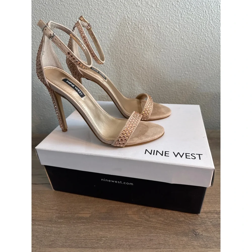 Nine West Toria2 Womens 7M Pink Rhinestone Stiletto Ankle Strap Heels